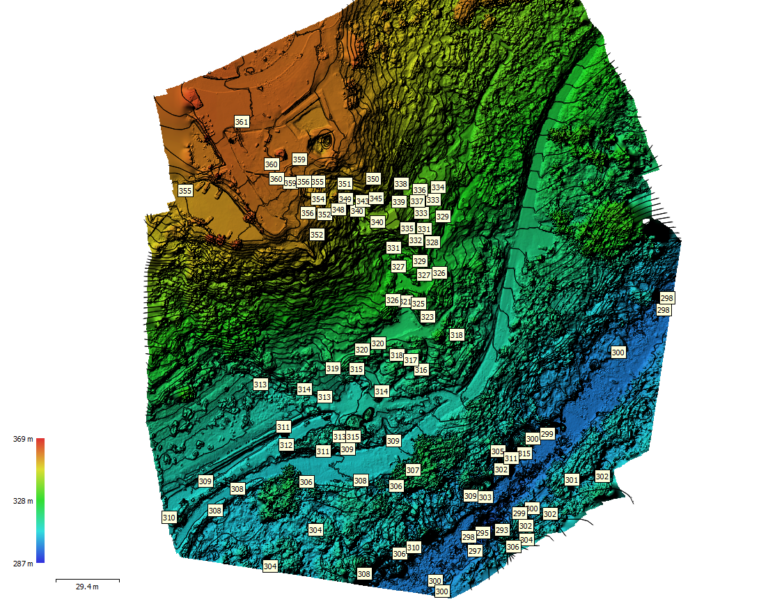 DTM e curve di livello di complesso termale Bagno Vignoni