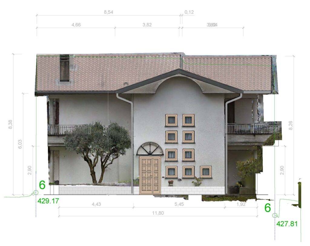 Ridisegno prospetto cad e ortofoto