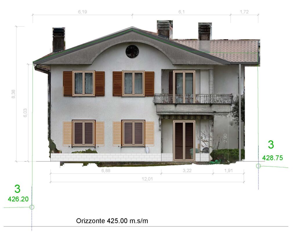 Ridisegno prospetto cad e ortofoto